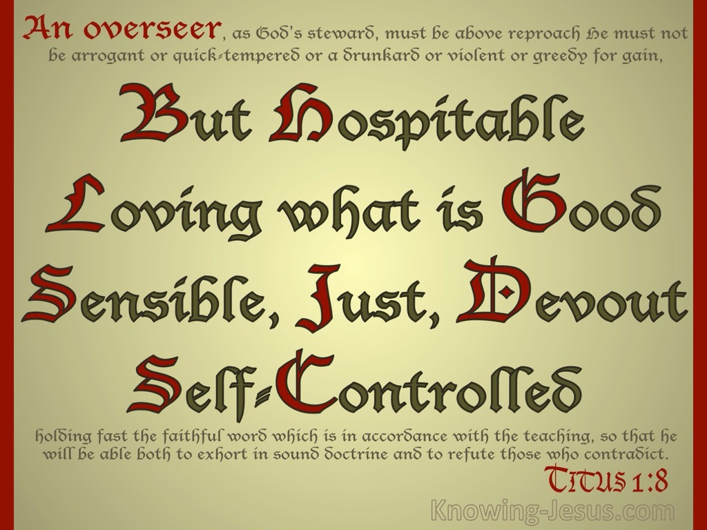 Titus 1:8 An Overseer Must Be Hospitable (red) 